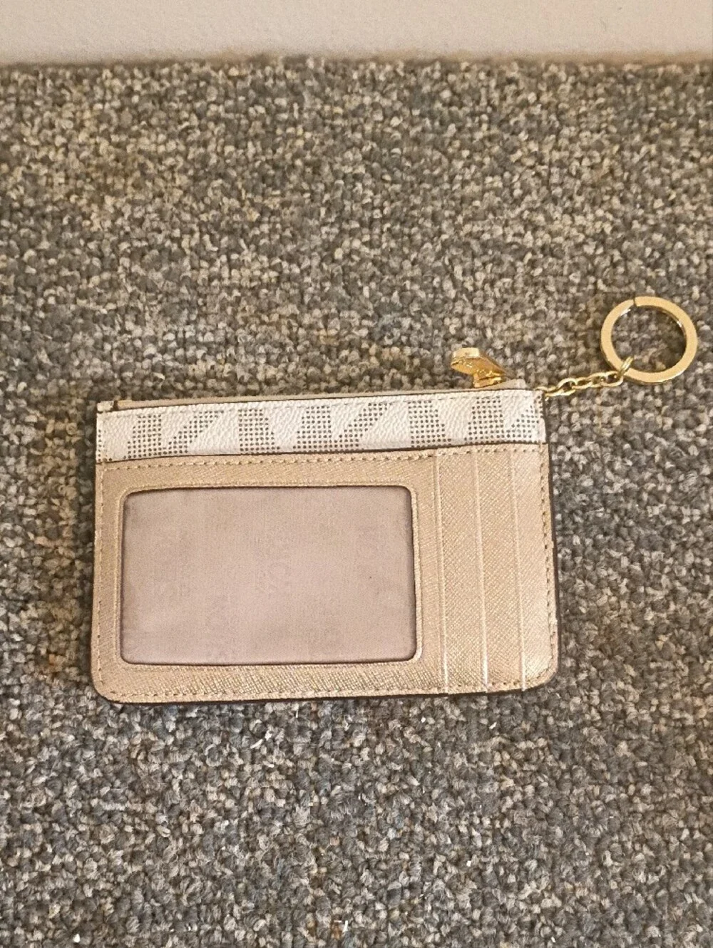 Michael Kors White and Rose Gold Logo Card Holder Keychain